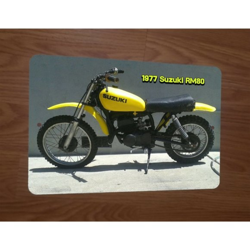 1977 Suzuki RM80 Dirt Bike Motor Cycle 8x12 Metal Wall Sign Garage Poster